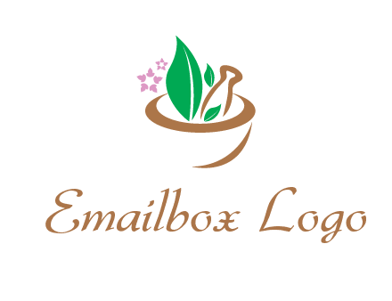 leaves flowers in pestle mortar healthcare logo