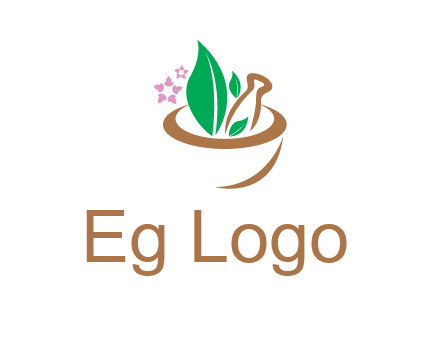leaves flowers in pestle mortar healthcare logo