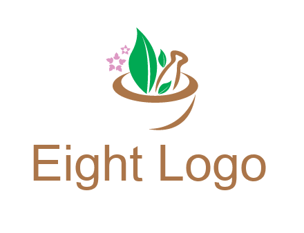 leaves flowers in pestle mortar healthcare logo