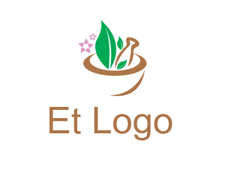 leaves flowers in pestle mortar healthcare logo