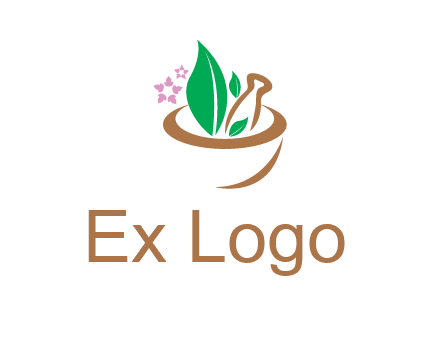 leaves flowers in pestle mortar healthcare logo