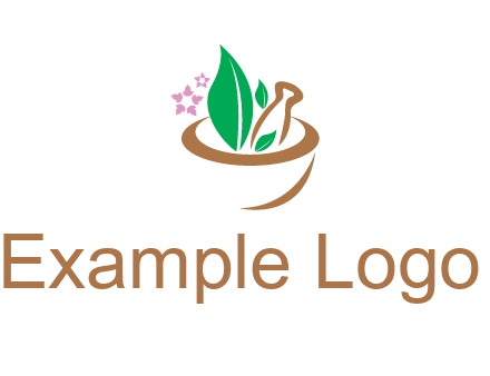 leaves flowers in pestle mortar healthcare logo