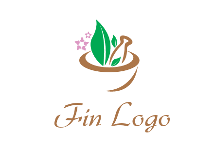 leaves flowers in pestle mortar healthcare logo