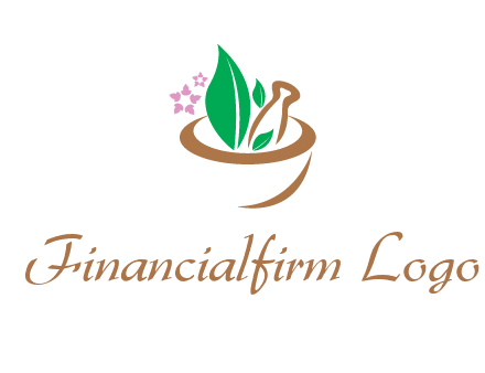 leaves flowers in pestle mortar healthcare logo