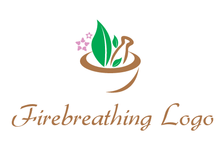 leaves flowers in pestle mortar healthcare logo