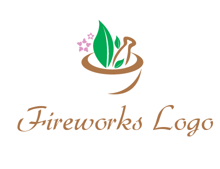leaves flowers in pestle mortar healthcare logo