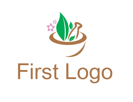 leaves flowers in pestle mortar healthcare logo
