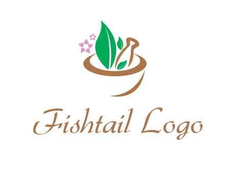 leaves flowers in pestle mortar healthcare logo
