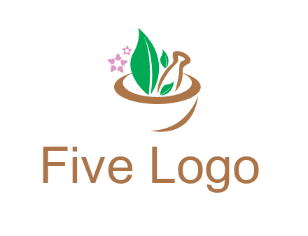 leaves flowers in pestle mortar healthcare logo