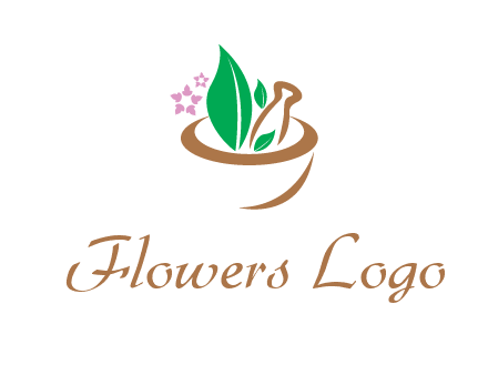 leaves flowers in pestle mortar healthcare logo