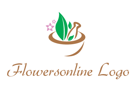 leaves flowers in pestle mortar healthcare logo