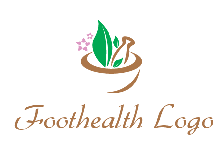 leaves flowers in pestle mortar healthcare logo