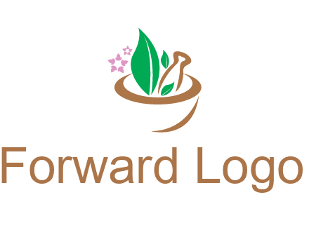 leaves flowers in pestle mortar healthcare logo