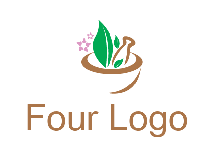 leaves flowers in pestle mortar healthcare logo