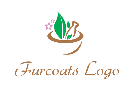 leaves flowers in pestle mortar healthcare logo