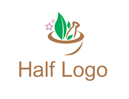 leaves flowers in pestle mortar healthcare logo