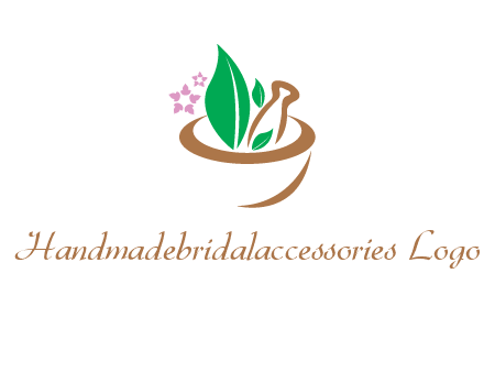 leaves flowers in pestle mortar healthcare logo