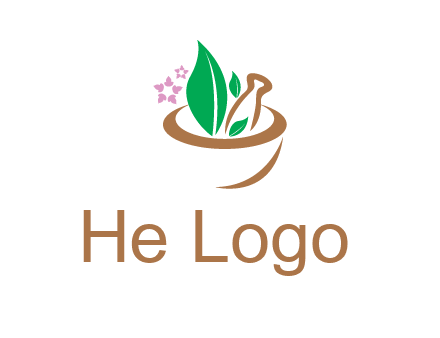 leaves flowers in pestle mortar healthcare logo