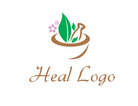 leaves flowers in pestle mortar healthcare logo