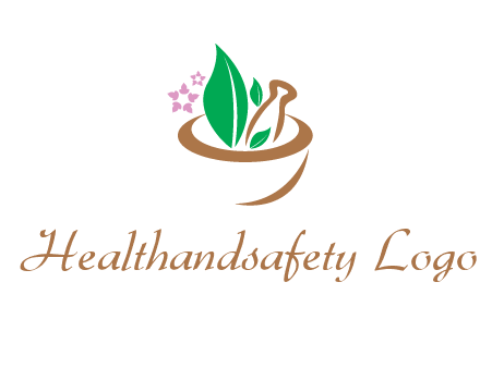 leaves flowers in pestle mortar healthcare logo