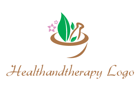 leaves flowers in pestle mortar healthcare logo