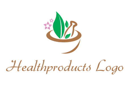 leaves flowers in pestle mortar healthcare logo