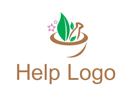 leaves flowers in pestle mortar healthcare logo