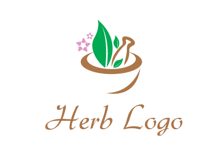 leaves flowers in pestle mortar healthcare logo