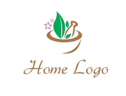 leaves flowers in pestle mortar healthcare logo