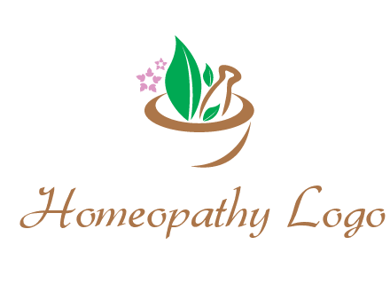 leaves flowers in pestle mortar healthcare logo