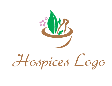leaves flowers in pestle mortar healthcare logo
