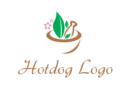 leaves flowers in pestle mortar healthcare logo