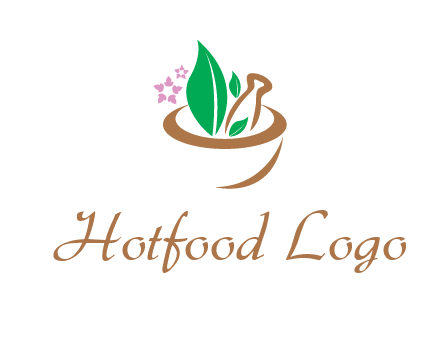 leaves flowers in pestle mortar healthcare logo
