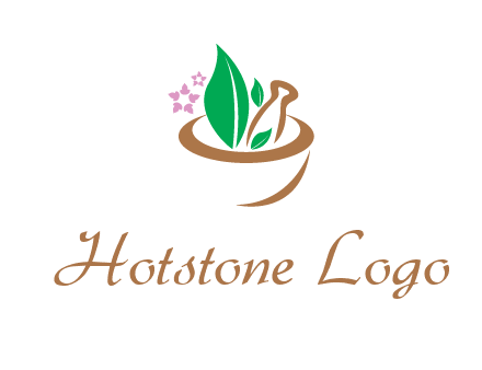 leaves flowers in pestle mortar healthcare logo