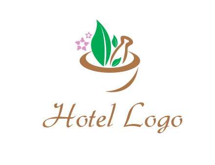 leaves flowers in pestle mortar healthcare logo