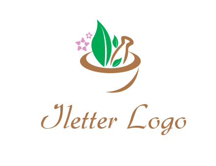 leaves flowers in pestle mortar healthcare logo