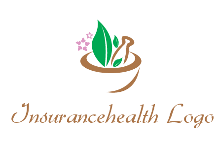 leaves flowers in pestle mortar healthcare logo