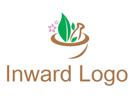 leaves flowers in pestle mortar healthcare logo