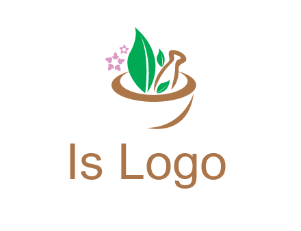 leaves flowers in pestle mortar healthcare logo
