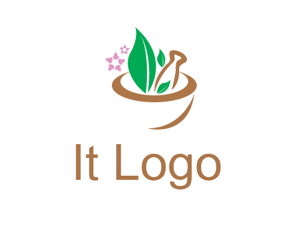 leaves flowers in pestle mortar healthcare logo