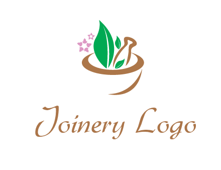 leaves flowers in pestle mortar healthcare logo
