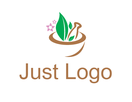 leaves flowers in pestle mortar healthcare logo