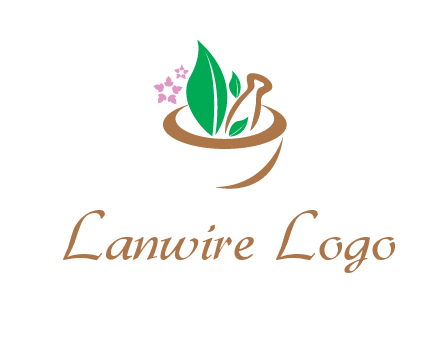 leaves flowers in pestle mortar healthcare logo