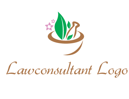 leaves flowers in pestle mortar healthcare logo