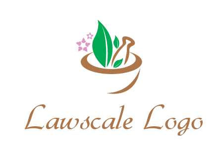leaves flowers in pestle mortar healthcare logo