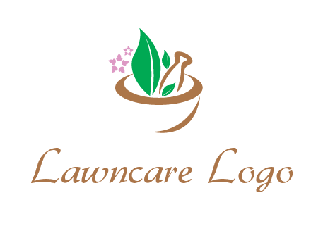 leaves flowers in pestle mortar healthcare logo