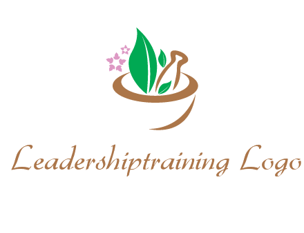 leaves flowers in pestle mortar healthcare logo