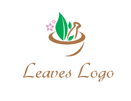leaves flowers in pestle mortar healthcare logo