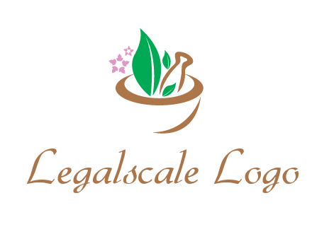 leaves flowers in pestle mortar healthcare logo