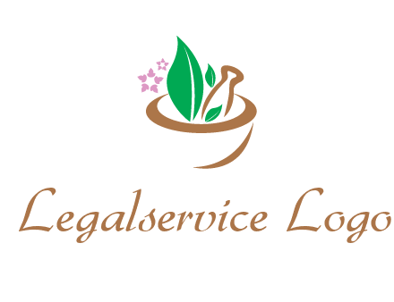 leaves flowers in pestle mortar healthcare logo
